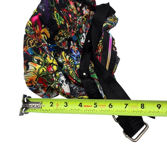 VTG Ed Hardy Tattoo Print Hobo Bag Shoulder Purse Love Kills Skull Heart Charm - Picture 4 of 9